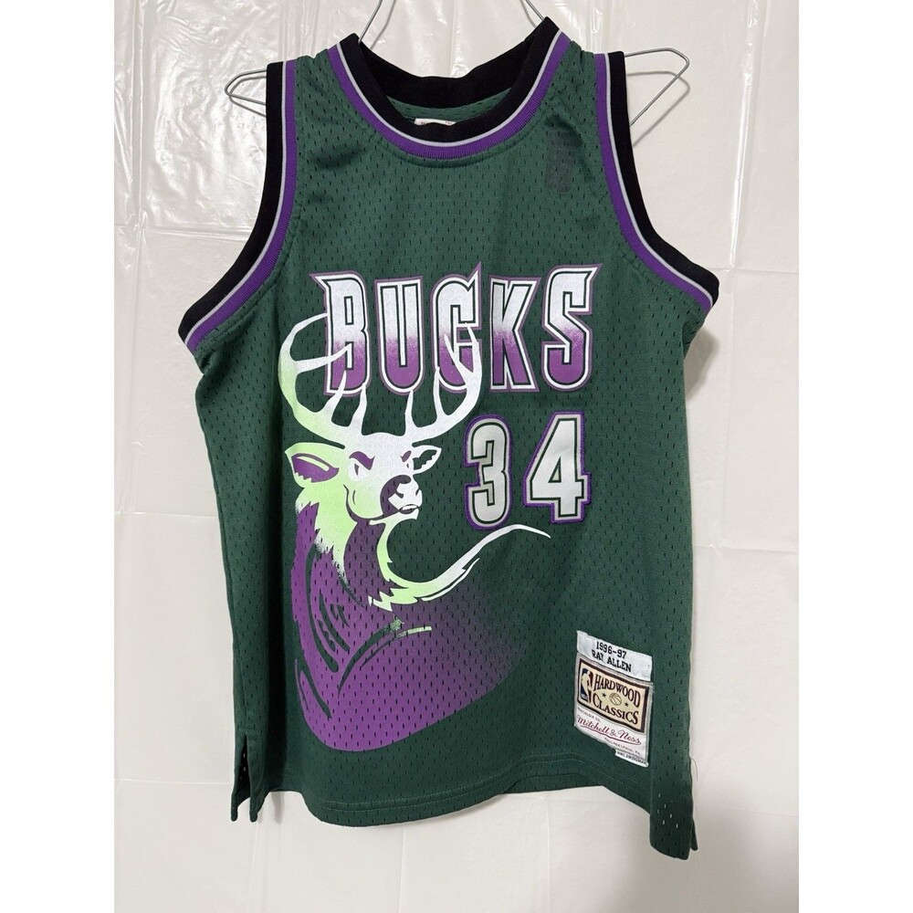 Mitchell & Ness Ray Allen #34 Milwaukee Bucks Hardwood Classics Youth M 10/12